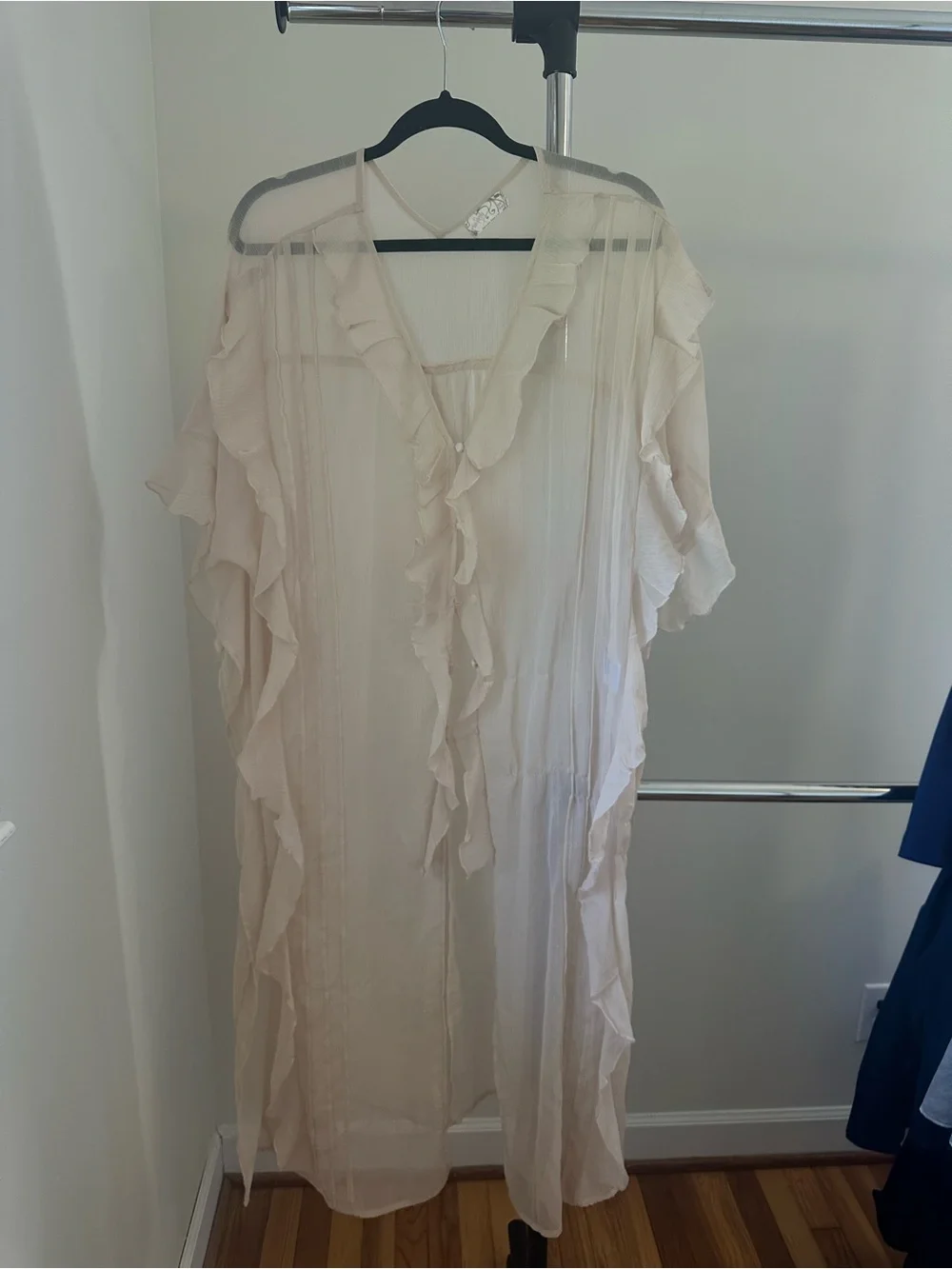 Free People Sheer Ruffle Chemise - Beige/Cream